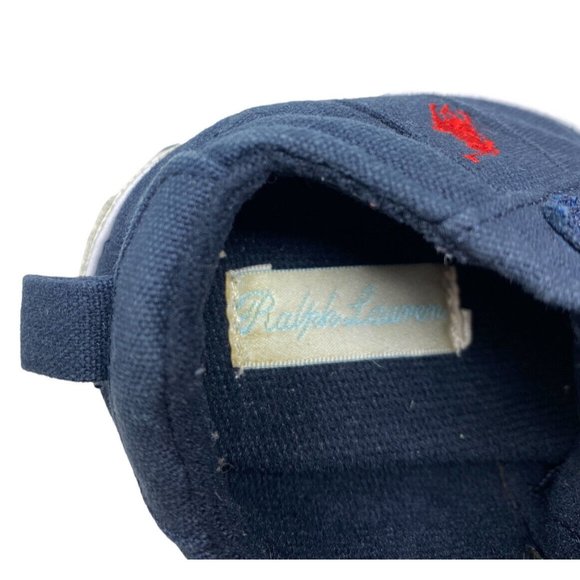 Baby Crib Shoes Polo Ralph Lauren Hook Loop Horse Logo Shoes  Navy Blue Red USA - Picture 8 of 9